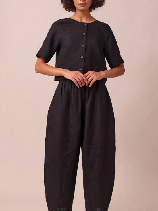 Beyond Nine Pants - NWT Beyond Nine Mabel Linen Barrel Leg Trouser, Black